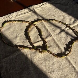 Antique Green and Gold Beaded Necklace Long